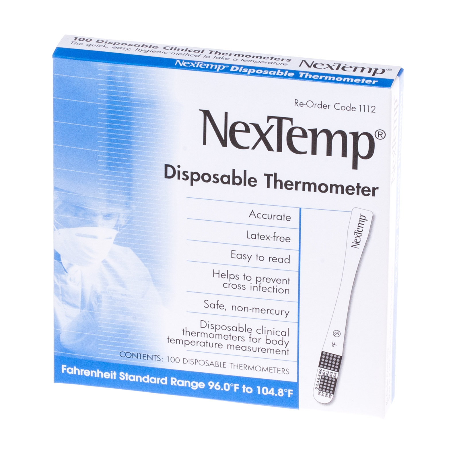 NexTemp Disposable Thermometers Box of 100 First Aid Supply